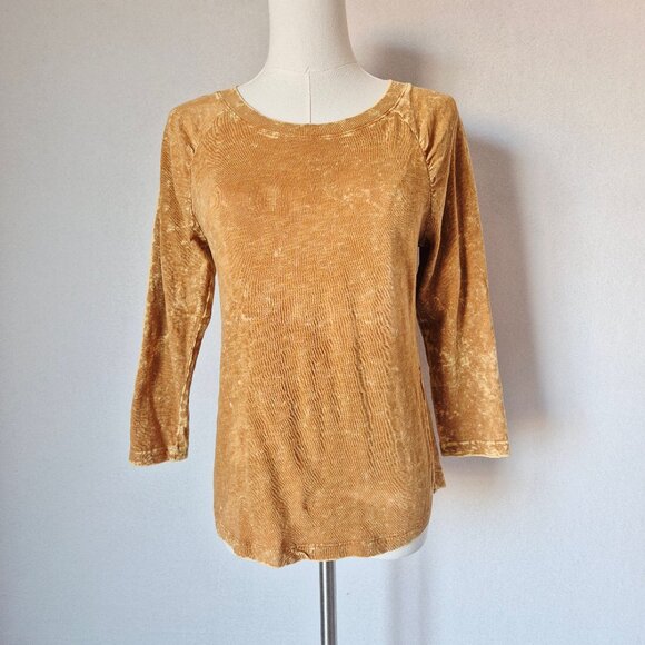 NWT Pilcro Anthropologie Acid Washed Raglan Top Cotton Knit Gold Orange - Picture 2 of 11